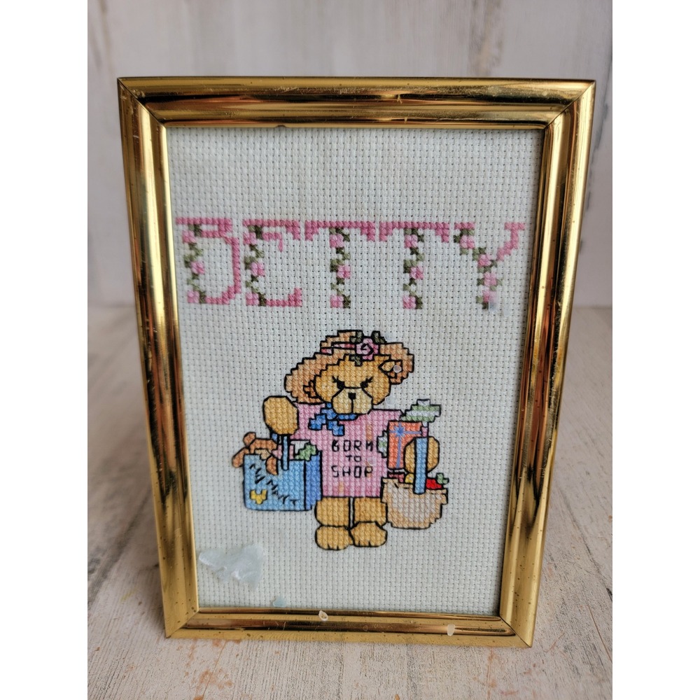 Cross stitch vintage 7x5 teddy bear Betty name Hanging‎ home decor